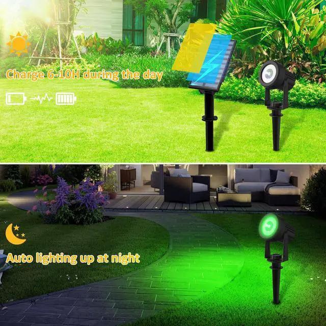 Alt view image 3 of 6 - Color Changing Solar Landscape Spotlights 4 Pack, IP65 Waterproof RGB Spot Lights 9.8ft Cable, Separated Panel Garden Light for Flag Outdoor Yard Driveway Porch Walkway Pool Patio