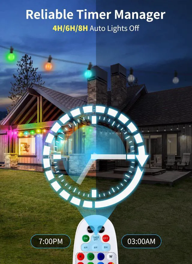 Alt view image 2 of 7 - Outdoor String Lights 58 Feet G40 LED Patio Lights, RGB, Remote 25 Plastic Edison Bulbs, Timer, Waterproof Connectable Outside Light for Backyard Porch Balcony Party Christmas Decoration