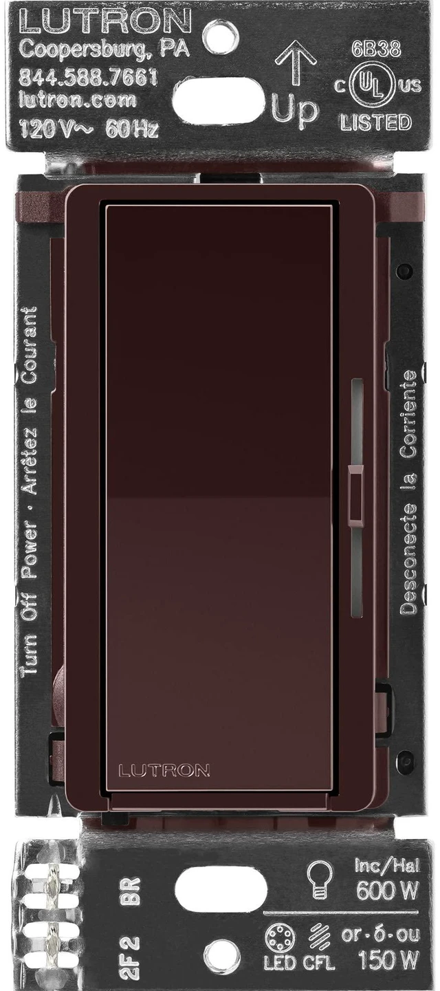 Main image of Caseta Diva Smart Dimmer Switch (Smart Hub Required), No Neutral Req For Caseta systems, no neutral required, soft glow light bar, single-pole/3-way, DVRF-6L-BR, Brown