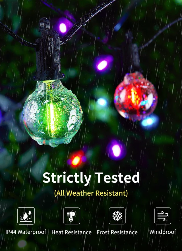 Alt view image 3 of 7 - Outdoor String Lights 58 Feet G40 LED Patio Lights, RGB, Remote 25 Plastic Edison Bulbs, Timer, Waterproof Connectable Outside Light for Backyard Porch Balcony Party Christmas Decoration