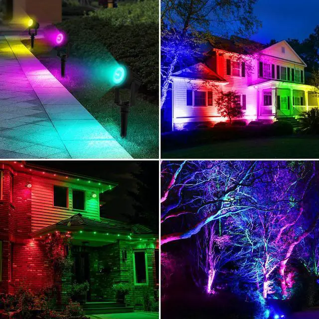 Alt view image 6 of 6 - Color Changing Solar Landscape Spotlights 4 Pack, IP65 Waterproof RGB Spot Lights 9.8ft Cable, Separated Panel Garden Light for Flag Outdoor Yard Driveway Porch Walkway Pool Patio