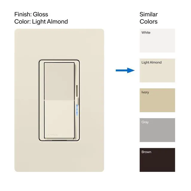 Alt view image 2 of 7 - Caseta Diva Smart Dimmer Switch (Smart Hub Required), No Neutral Req For Caseta systems, no neutral required, soft glow light bar, single-pole/3-way, DVRF-6L-LA, Light Almond