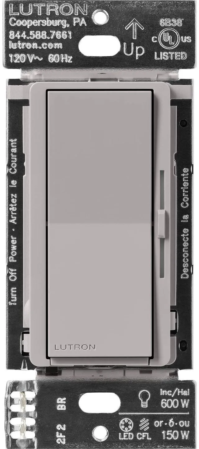 Main image of Caseta Diva Smart Dimmer Switch (Smart Hub Required), No Neutral Req For Caseta systems, no neutral required, soft glow light bar, single-pole/3-way, DVRF-6L-GR, Gray