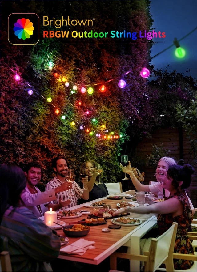 Alt view image 7 of 7 - Outdoor String Lights 58 Feet G40 LED Patio Lights, RGB, Remote 25 Plastic Edison Bulbs, Timer, Waterproof Connectable Outside Light for Backyard Porch Balcony Party Christmas Decoration