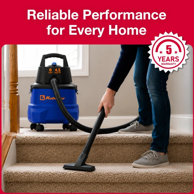Alt view image 5 of 7 - WD-6 L212 Wet Dry Vacuum Cleaner, 6 Gallon 3-in-1 Suction & Blower, 16 ft Reach, Big Cleaner for Car, Shop Vacuum Wet and Dry, Swivel Casters, Black/Blue