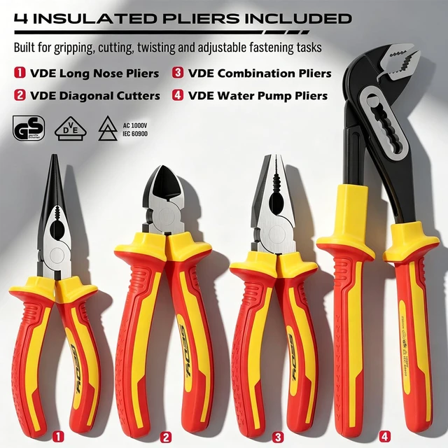 Alt view image 3 of 7 - 18-Piece Insulated Electrician Tool Set, VDE 1000V Insulated Screwdrivers, Voltage Tester, Long Nose, Diagonal Cutting and Water Pump Pliers for Electrical Work, Home Repair and Maintenance