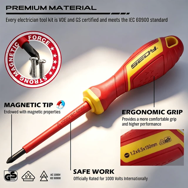 Alt view image 5 of 7 - 18-Piece Insulated Electrician Tool Set, VDE 1000V Insulated Screwdrivers, Voltage Tester, Long Nose, Diagonal Cutting and Water Pump Pliers for Electrical Work, Home Repair and Maintenance