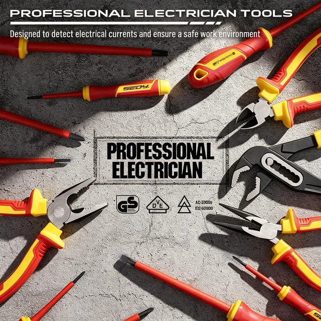 Alt view image 6 of 7 - 18-Piece Insulated Electrician Tool Set, VDE 1000V Insulated Screwdrivers, Voltage Tester, Long Nose, Diagonal Cutting and Water Pump Pliers for Electrical Work, Home Repair and Maintenance