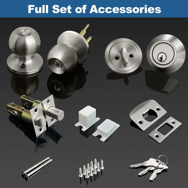 Alt view image 7 of 7 - 5PK Keyed Alike Exterior Door Knob Lock with Deadbolt, Satin Nickel Satin Nickel, Door Knob and Single Cylinder Deadbolt Combination Set