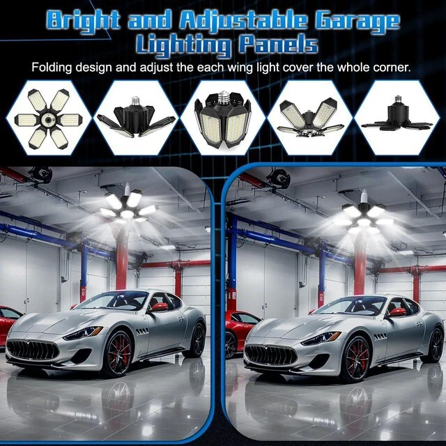 Alt view image 3 of 7 - Garage Light Bulbs - Garage Lights Led Screw into Bulb Socket with 6 Deformable Panels 6500K Basement Light Fixture E26 Base Led Shop Lights for Basement Workshop Warehouse Attic - 4Pack