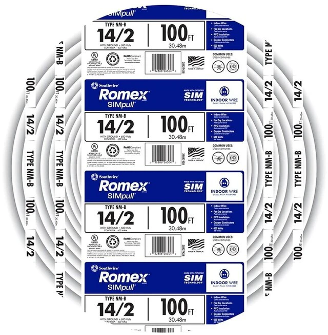 Main image of Romex Brand Simpull Solid Indoor 14/2 W/G NMB Cable 100ft Coil - SW# 28827423