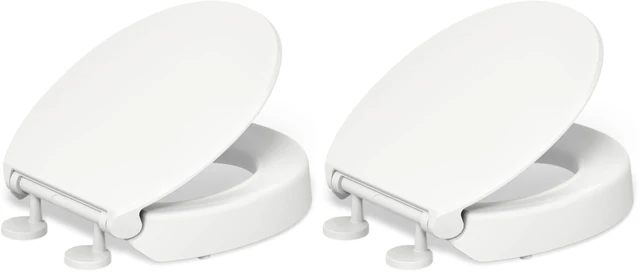 Main image of 25876-0 Hyten 3" Height, Elevated Soft Close Round Toilet Seat, Contoured Seat with Grip-Tight Bumpers, Quick-Attach Hardware, White (Pack of 2)