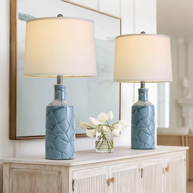 Main image of 26'' Farmhouse Ceramic Table Lamps Set of 2, Blue Bedside Lamps for Living Room, Nightstand Lamps for Bedroom Night Stands, Bedroom Lamps for Side Table End Table Hallway, Blue