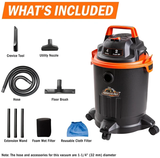 Alt view image 3 of 6 - VO405P 0901 4 Gallon Wet/Dry Vac 2.0 Peak HP Shop Vacuum with Nozzles & Brush,Black/Orange