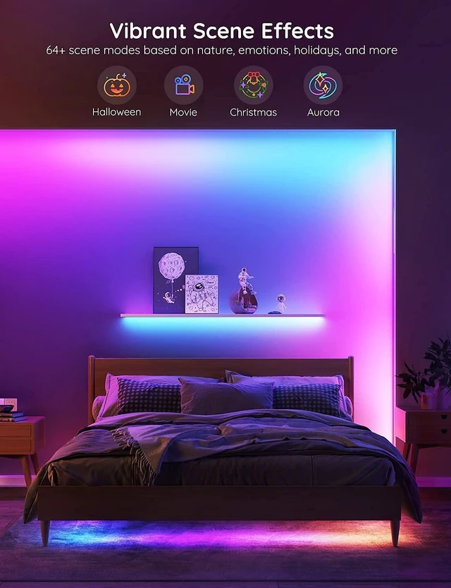 Alt view image 6 of 7 - 65.6ft RGBIC LED Strip Lights, Work with Alexa and Google Assistant LED Lights for Bedroom, WiFi App Control Segmented DIY Multiple Colors, Color Changing Light for Home Decor
