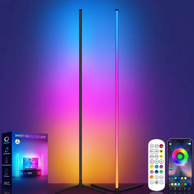 Main image of Floor Lamp, RGB LED Corner Lamp with Music Sync, Smart App and Remote Control Color Changing Ambience Light, 16 Million Colors Standing Lamp for Bedroom Living Room Gaming Room (2pcs)