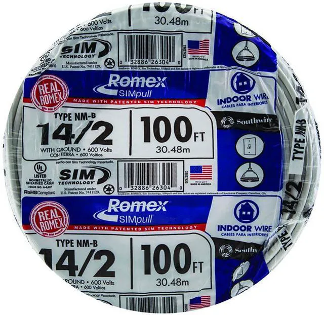 Alt view image 3 of 7 - Romex Brand Simpull Solid Indoor 14/2 W/G NMB Cable 100ft Coil - SW# 28827423
