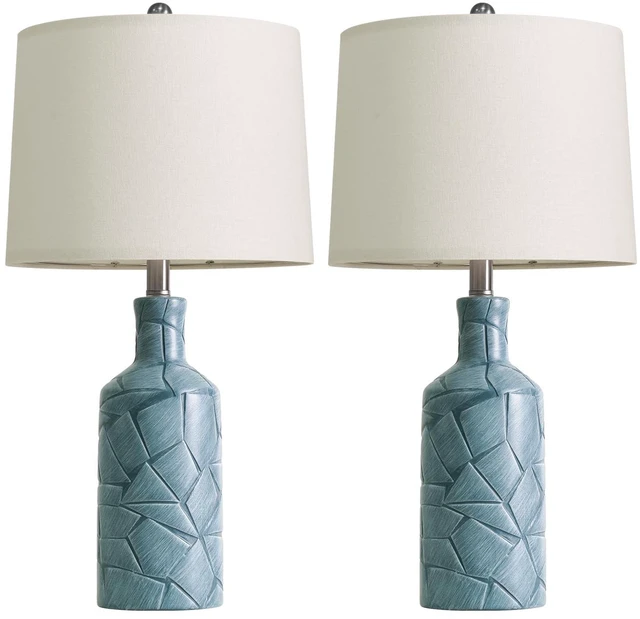Alt view image 3 of 7 - 26'' Farmhouse Ceramic Table Lamps Set of 2, Blue Bedside Lamps for Living Room, Nightstand Lamps for Bedroom Night Stands, Bedroom Lamps for Side Table End Table Hallway, Blue