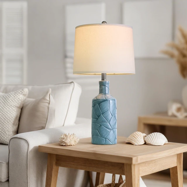 Alt view image 4 of 7 - 26'' Farmhouse Ceramic Table Lamps Set of 2, Blue Bedside Lamps for Living Room, Nightstand Lamps for Bedroom Night Stands, Bedroom Lamps for Side Table End Table Hallway, Blue