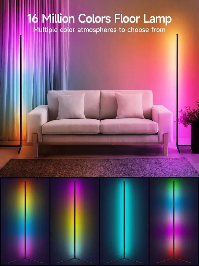 Alt view image 2 of 6 - Floor Lamp, RGB LED Corner Lamp with Music Sync, Smart App and Remote Control Color Changing Ambience Light, 16 Million Colors Standing Lamp for Bedroom Living Room Gaming Room (2pcs)