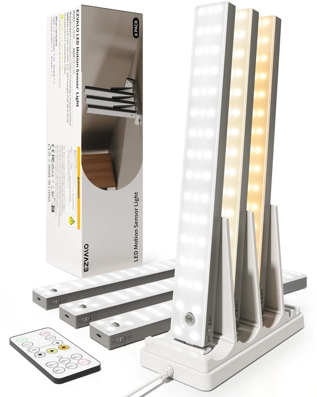Main image of 13inch Under Cabinet Lighting with Charging Station, 3200mAh Rechargeable Wireless Motion Sensor Lights, 96 LEDs, 3 Color Temps, Dimmable, Timer, Magnetic, with Remote for Kitchen (6 Pack)