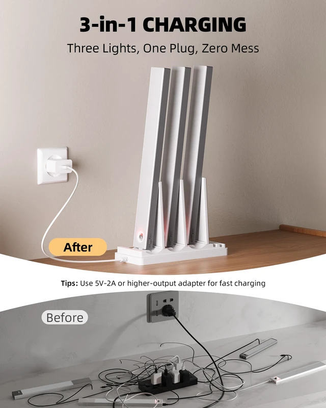 Alt view image 4 of 7 - 13inch Under Cabinet Lighting with Charging Station, 3200mAh Rechargeable Wireless Motion Sensor Lights, 96 LEDs, 3 Color Temps, Dimmable, Timer, Magnetic, with Remote for Kitchen (6 Pack)