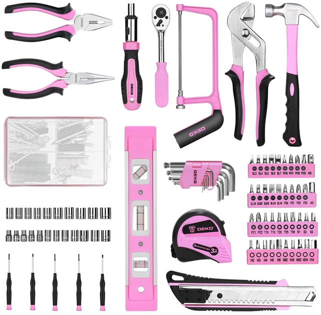 Alt view image 3 of 7 - Tool Set: 228 Piece Home Tool Kit, Household Basic Repair Tool Set Comes with Storage ToolBox, Socket Wrench Set for Car, Hand Tool Box Set for Home - Pink