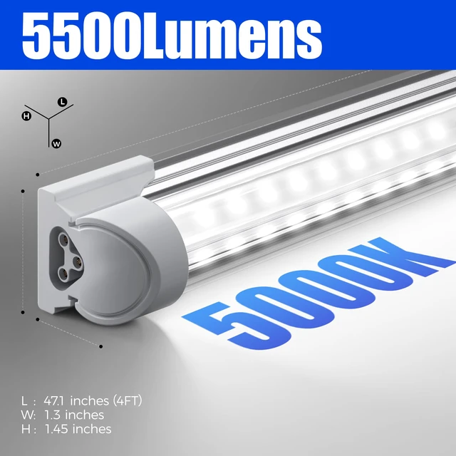 Alt view image 2 of 7 - T8 LED Shop Lights 4FT, 40W 5500LM 5000K, 6 Pack, High Output Tube