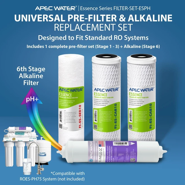 Alt view image 2 of 7 - FILTER-SET-ESPH Replacement RO Filter Set, Alkaline, 6 Month High Capacity, for Essence Series, Stage 1-3 & 6, US Made