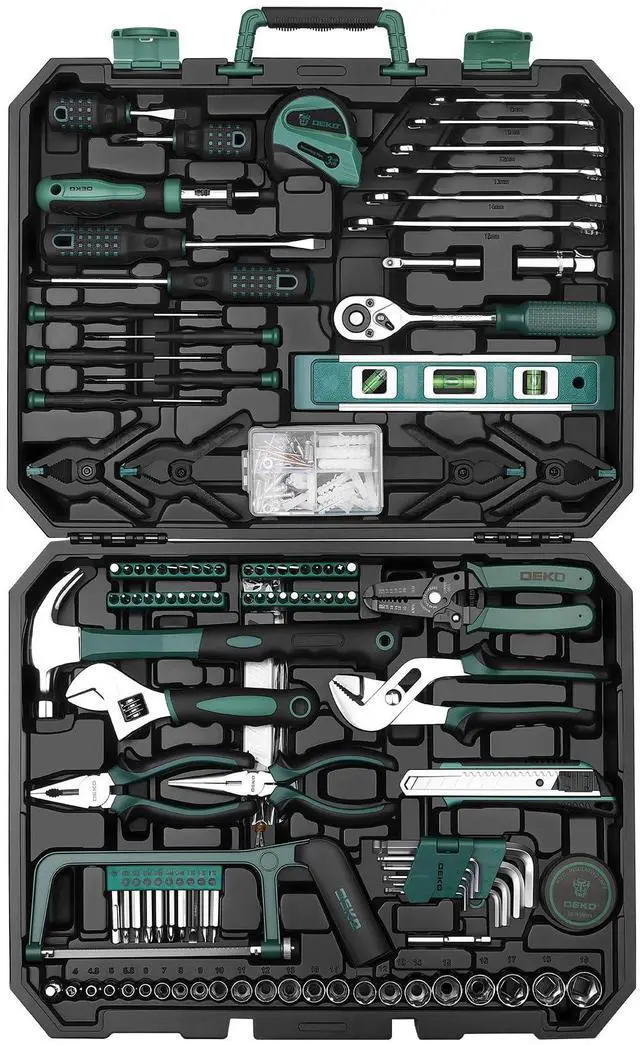Main image of Tool Set: 228 Piece Home Tool Kit, Household Basic Repair Tool Set Comes with Storage ToolBox, Socket Wrench Set for Car, Hand Tool Box Set for Home - Green