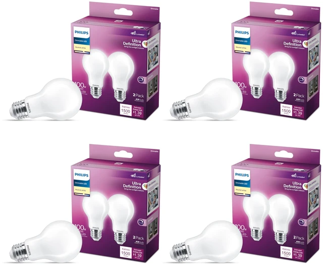 Main image of LED A19 Ultra Definition Frosted Dimmable LED Light Bulbs 8-Pack - Flicker-Free 100w Light with EyeComfort Technology - Daylight 3500K Lightbulb - 1500 Lumen - E26 Base