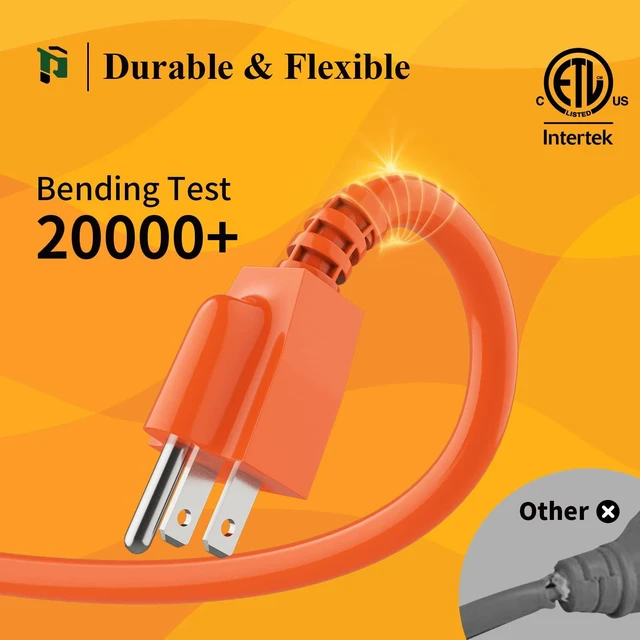 Alt view image 3 of 6 - Outdoor Extension Cord 200 FT | 16/3 Gauge Heavy Duty 3 Prong Extension Cord, 10A 1250W SJTW, ETL Listed, Great for Garden and Home, Orange