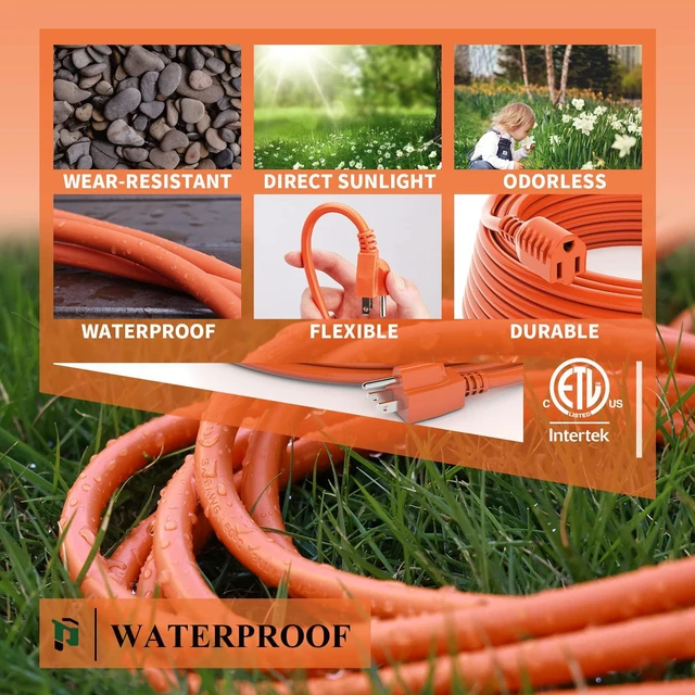 Alt view image 5 of 6 - Outdoor Extension Cord 200 FT | 16/3 Gauge Heavy Duty 3 Prong Extension Cord, 10A 1250W SJTW, ETL Listed, Great for Garden and Home, Orange