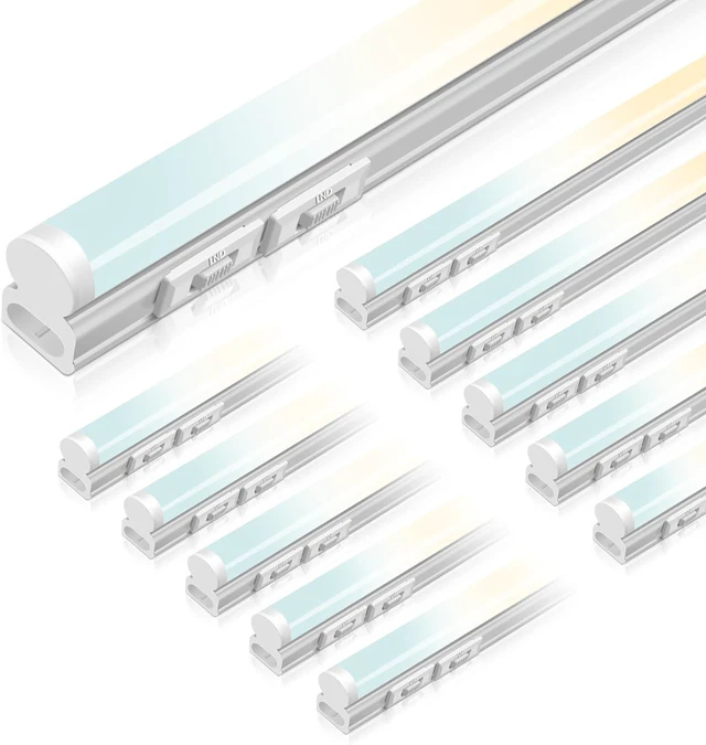 Main image of 10 Pack 4FT LED T5 Shop Lights Linkable Integrated Fixture, 2100LM, 3Color Selectable, 3000K/4000K/6500K Adjustable Color Temperature, Corded Electric T5 Single Fixture for Garage/Workshop