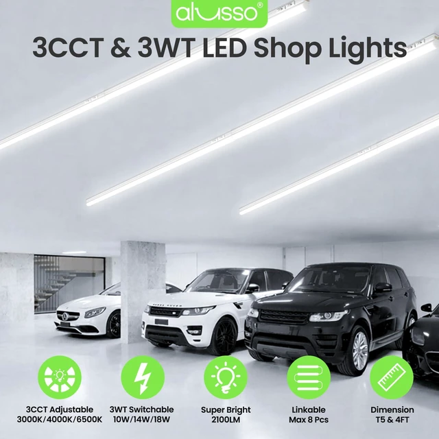 Alt view image 2 of 7 - 10 Pack 4FT LED T5 Shop Lights Linkable Integrated Fixture, 2100LM, 3Color Selectable, 3000K/4000K/6500K Adjustable Color Temperature, Corded Electric T5 Single Fixture for Garage/Workshop