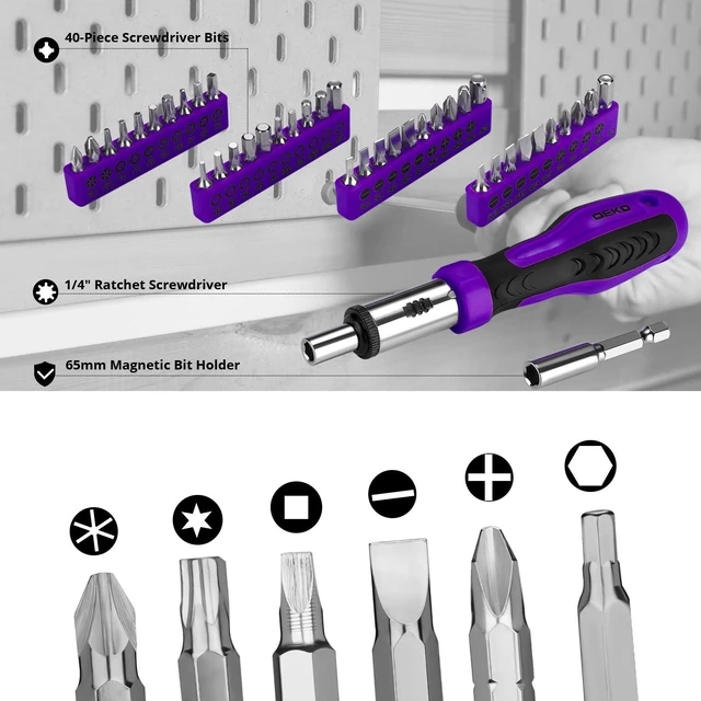 Alt view image 4 of 7 - Tool Set: 228 Piece Home Tool Kit, Household Basic Repair Tool Set Comes with Storage ToolBox, Socket Wrench Set for Car, Hand Tool Box Set for Home - Purple