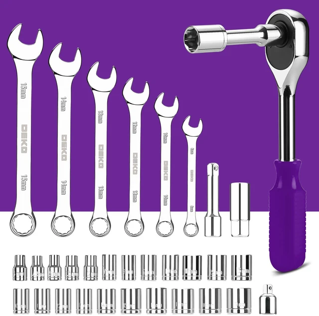 Alt view image 5 of 7 - Tool Set: 228 Piece Home Tool Kit, Household Basic Repair Tool Set Comes with Storage ToolBox, Socket Wrench Set for Car, Hand Tool Box Set for Home - Purple