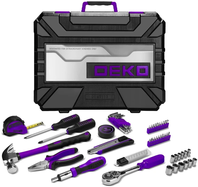 Alt view image 7 of 7 - Tool Set: 228 Piece Home Tool Kit, Household Basic Repair Tool Set Comes with Storage ToolBox, Socket Wrench Set for Car, Hand Tool Box Set for Home - Purple