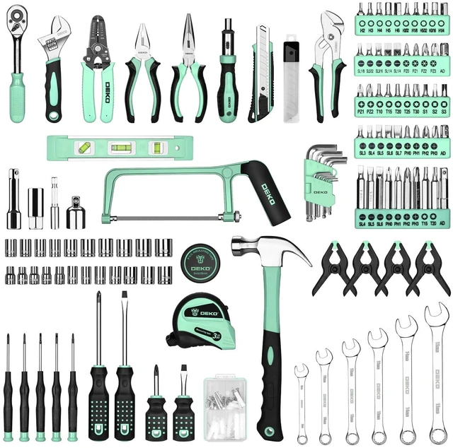 Alt view image 3 of 7 - Tool Set: 228 Piece Home Tool Kit, Household Basic Repair Tool Set Comes with Storage ToolBox, Socket Wrench Set for Car, Hand Tool Box Set for Home - Turquoise