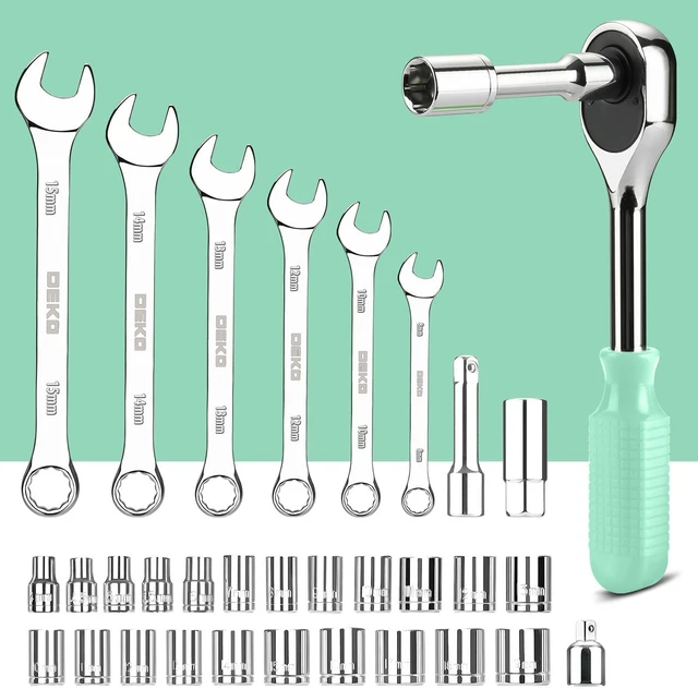 Alt view image 5 of 7 - Tool Set: 228 Piece Home Tool Kit, Household Basic Repair Tool Set Comes with Storage ToolBox, Socket Wrench Set for Car, Hand Tool Box Set for Home - Turquoise