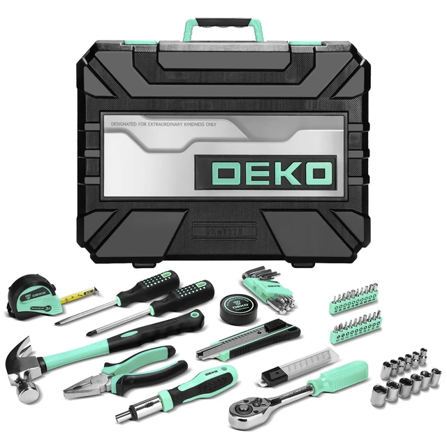 Alt view image 6 of 7 - Tool Set: 228 Piece Home Tool Kit, Household Basic Repair Tool Set Comes with Storage ToolBox, Socket Wrench Set for Car, Hand Tool Box Set for Home - Turquoise