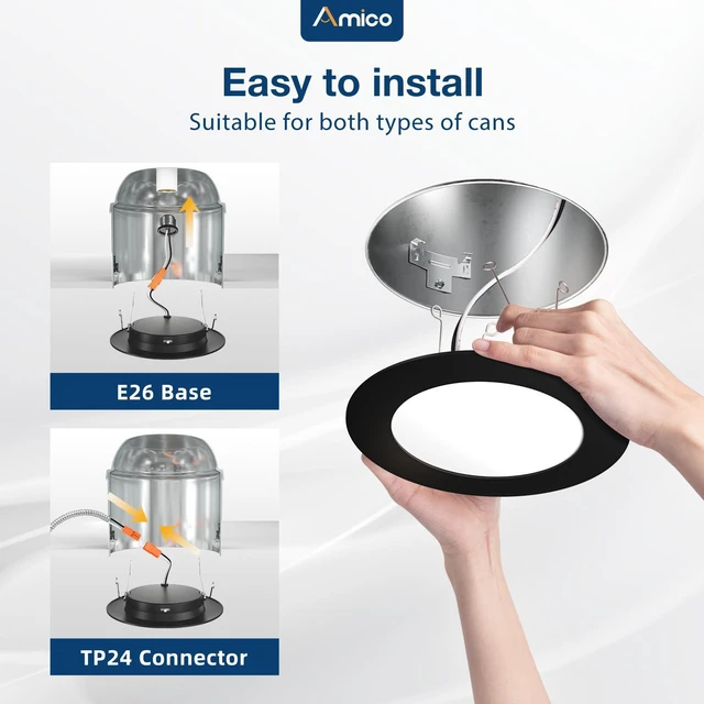Alt view image 2 of 6 - Recessed Lighting 5/6 Inch, 12 Pack 5CCT Flat LED Can Lights, Black Flat Trim, Dimmable, 12W=110W, 1050LM, 2700K/3000K/4000K/5000K/6000K Selectable, Easy Install, IC & Damp Rated, ETL & FCC