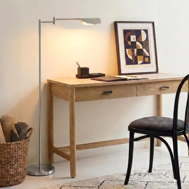 Alt view image 6 of 7 - Leaf Pharmacy LED Reading Lamp, Dimmable Floor Lamp with Easy Adjustable Rotation Over Chair or Desk for Living Room, Work Light for Office, Modern Minimalist Home Decor - Platinum Silver