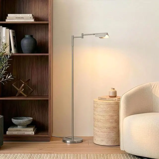 Alt view image 5 of 7 - Leaf Pharmacy LED Reading Lamp, Dimmable Floor Lamp with Easy Adjustable Rotation Over Chair or Desk for Living Room, Work Light for Office, Modern Minimalist Home Decor - Platinum Silver