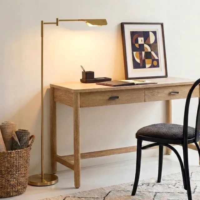 Alt view image 3 of 7 - Leaf Pharmacy LED Reading Lamp, Dimmable Floor Lamp with Easy Rotation over Chair or Desk for Living Rooms & Offices, Adjustable Standing Tall Lamp, For Sewing & Crafts, Antique Brass (Gold)