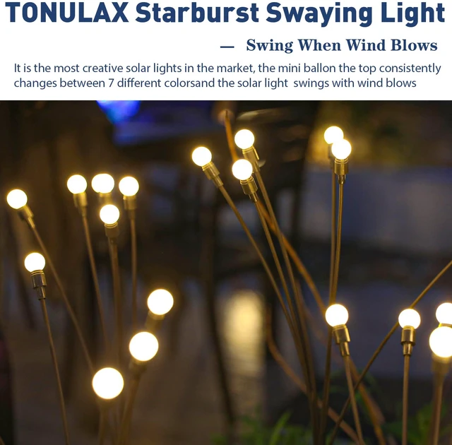 Alt view image 6 of 6 - Solar Garden Lights - Upgraded Solar Swaying Light, Sway by Wind, Outdoor Lights, Yard Patio Pathway Decoration, High Flexibility Iron Wire & Heavy Bulb Base, Warm White(10 Pack)