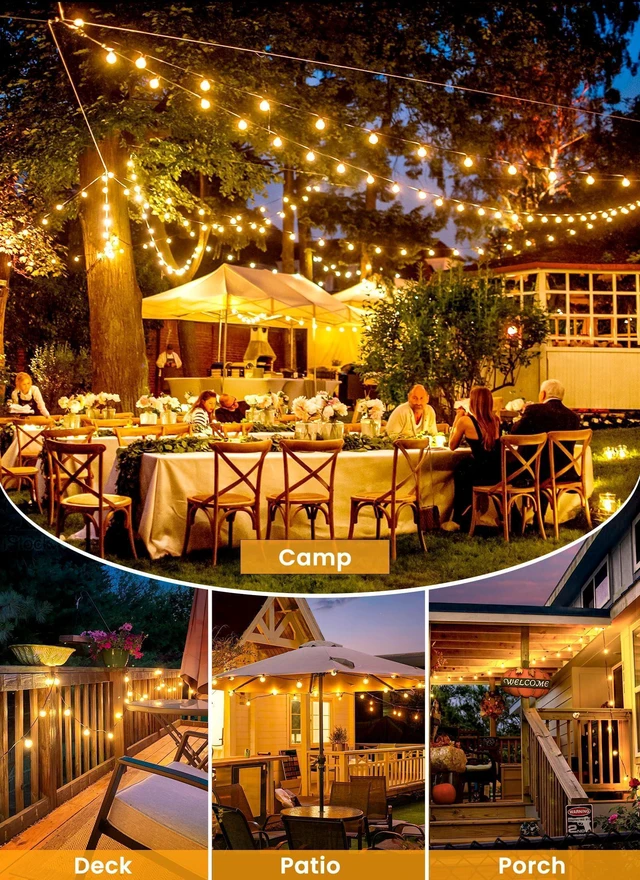 Alt view image 2 of 7 - Outdoor String Lights, 109FT G40 LED IP65 Waterproof Patio Lights 50 Shatterproof Edison Bulbs, Plug-In, Dimmable, Connectable, Outside Light for Backyard Porch Party Christmas Decorative