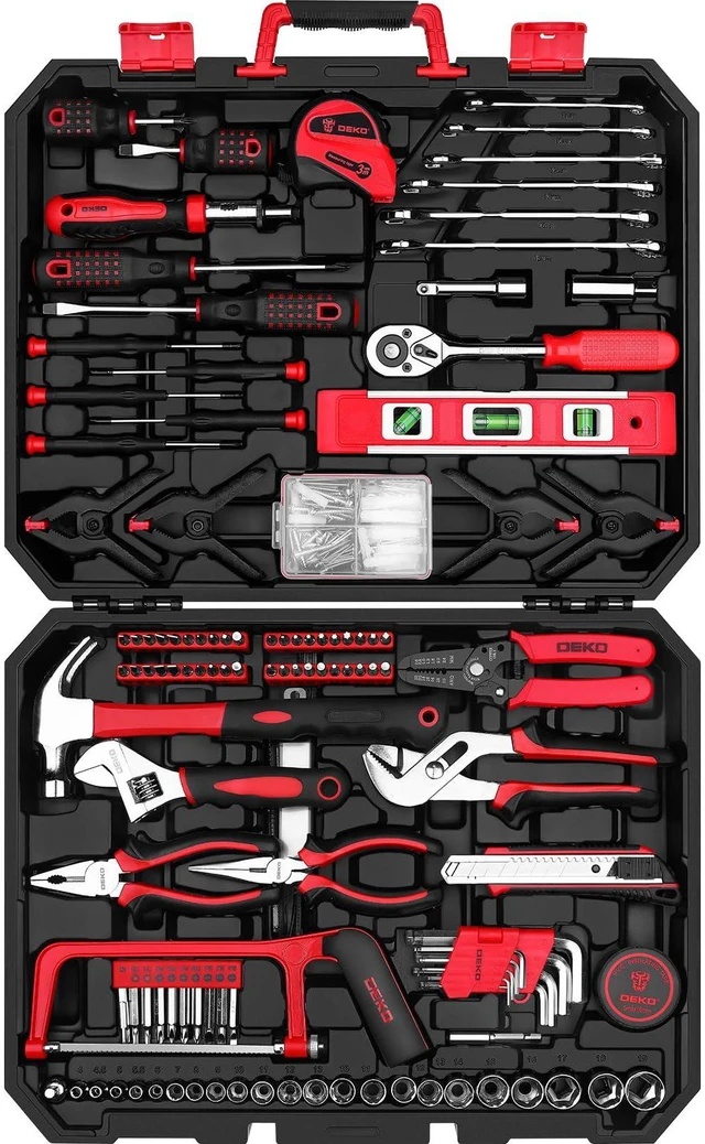 Main image of Tool Set:228 Piece Home Tool Kit, Household Basic Repair Tool Set Comes with Plastic Storage Case, Socket Wrench Set for Car-Red