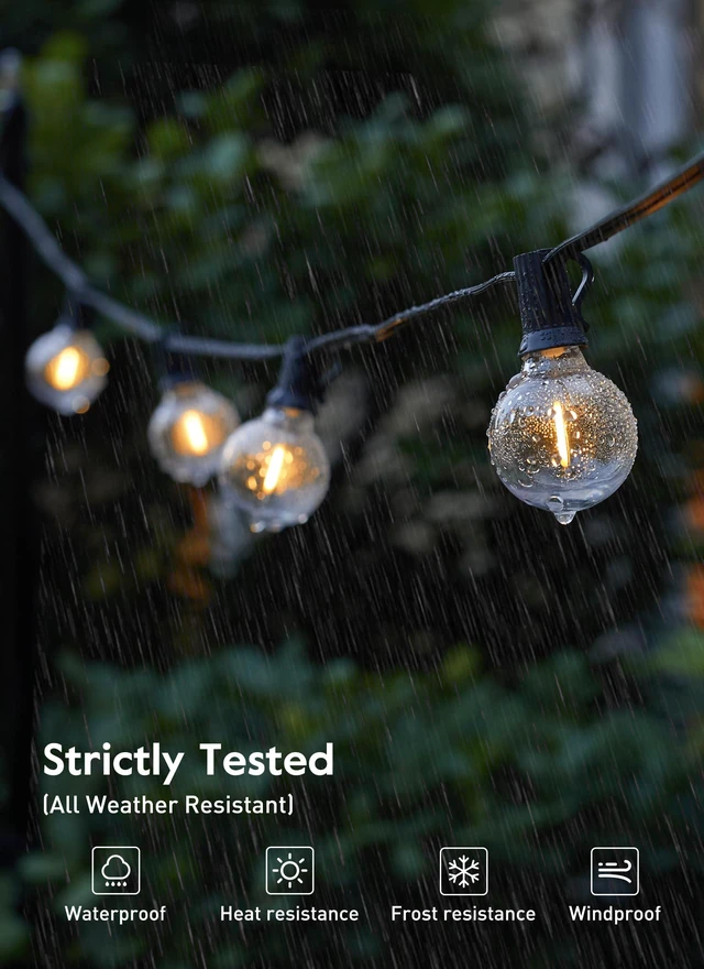 Alt view image 5 of 7 - Outdoor String Lights, 109FT G40 LED IP65 Waterproof Patio Lights 50 Shatterproof Edison Bulbs, Plug-In, Dimmable, Connectable, Outside Light for Backyard Porch Party Christmas Decorative