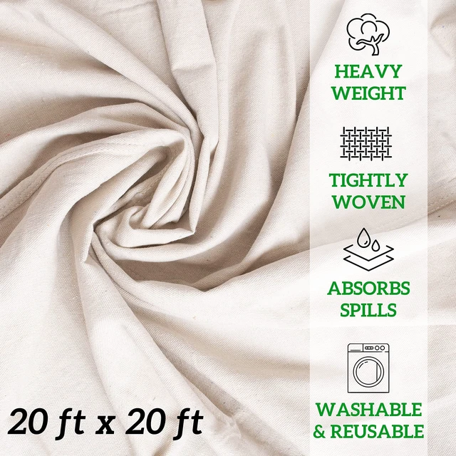 Alt view image 2 of 5 - All Purpose Canvas Drop Cloths - Drop Cloth for Painting, Floor Cover, Heavy Duty Protection for Furniture & Surfaces, Reusable Painters Canvas Tarp for Renovation & Home (20x20)